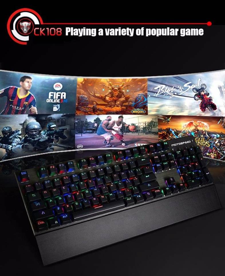 Motospeed CK108 USB Wired Gaming Keyboard with 18 Backlight Mode for Desktop