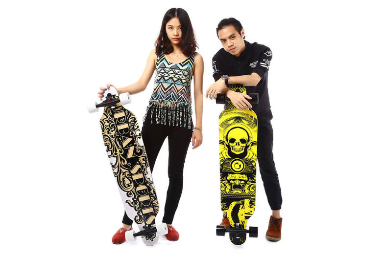 PUENTE Fashionable Long Skateboard Four-wheel Roller Scooter Travel Tools