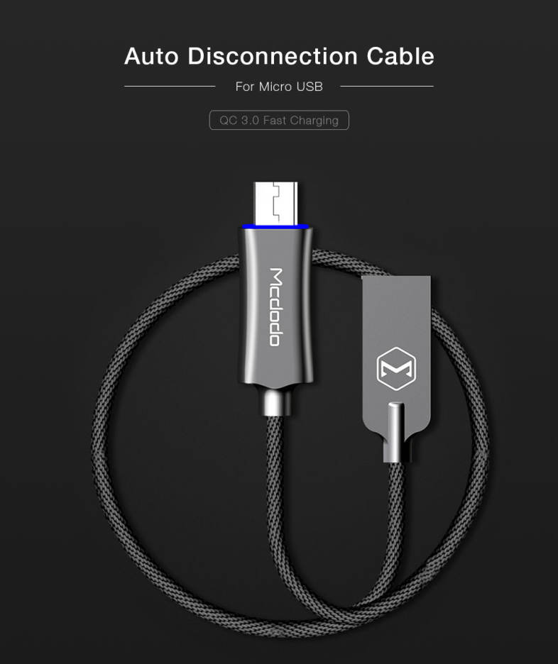 MCDODO CA - 289 Knight Series QC 3.0 Micro USB 3A Fast Charging Auto Disconnection Data Sync Cable with Flashlight 1M