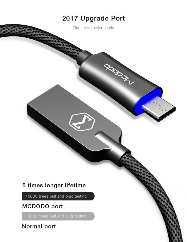 MCDODO CA - 289 Knight Series QC 3.0 Micro USB 3A Fast Charging Auto Disconnection Data Sync Cable with Flashlight 1M