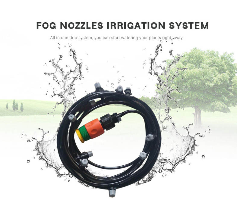 Fog Nozzles Irrigation System Misting Watering with 10M Garden Hose Spray Head