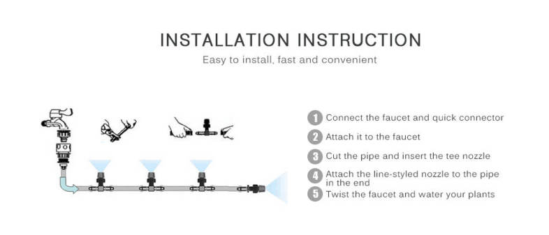 Fog Nozzles Irrigation System Misting Watering with 10M Garden Hose Spray Head