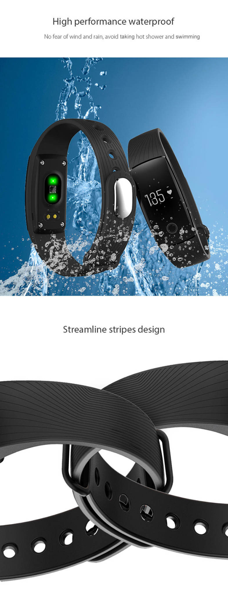 V05C Smartband Bluetooth 4.0 IP65 Waterproof Sedentary Reminder Sleep Monitor Pedometer Android iOS Compatible