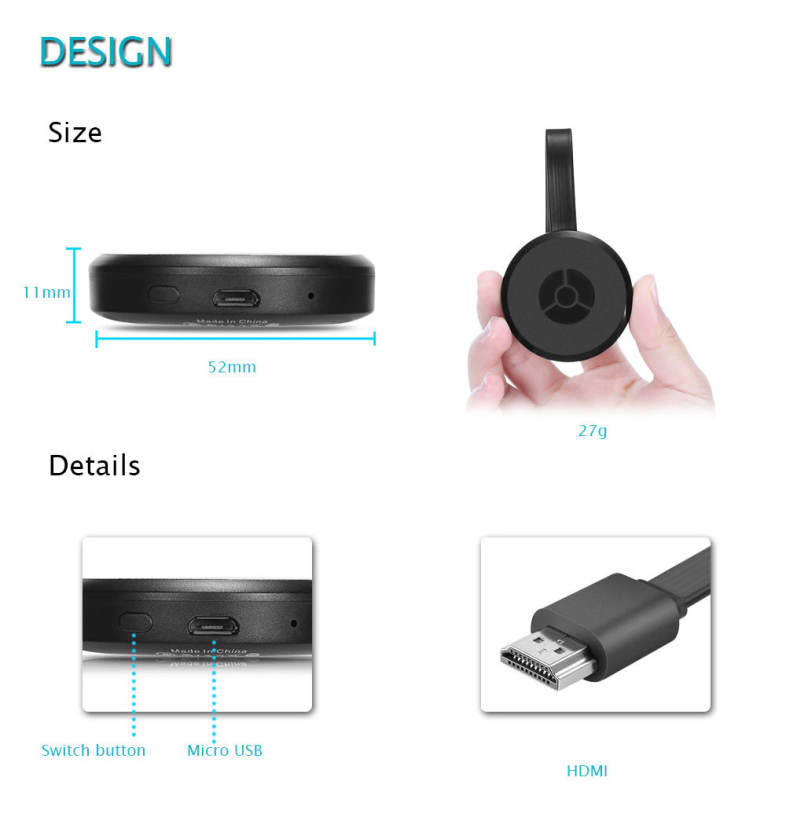 WECAST E18 Wireless HDMI Dongle Media TV Stick Display Receiver Support Miracast Airplay DLNA