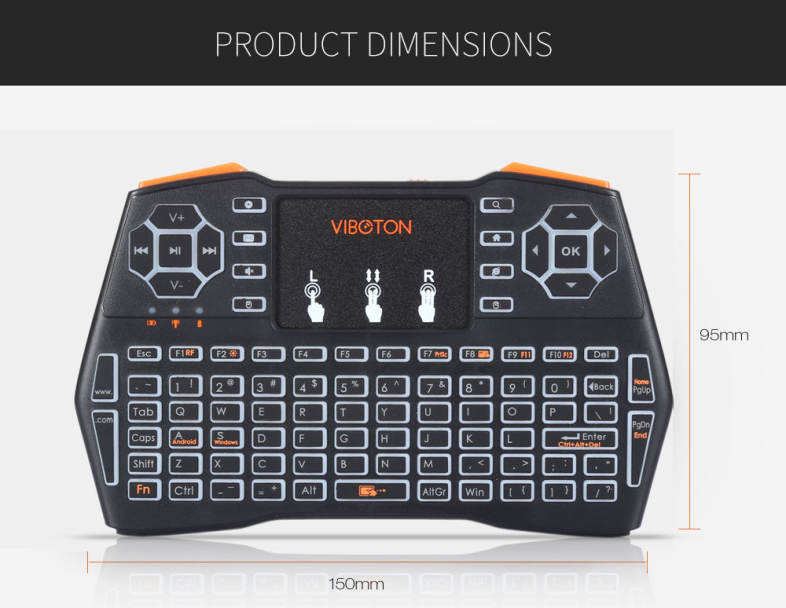 VIBOTON i8 Plus 2.4G Wireless Keyboard Fly Air Mouse Touchpad Backlight Version