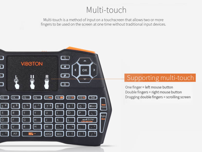 VIBOTON i8 Plus 2.4G Wireless Keyboard Fly Air Mouse Touchpad Backlight Version