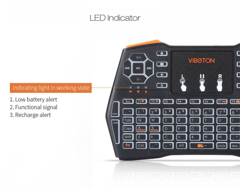 VIBOTON i8 Plus 2.4G Wireless Keyboard Fly Air Mouse Touchpad Backlight Version