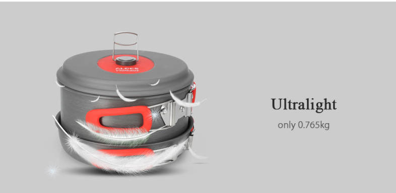 ALOCS CW - C19T Alumina Portable Ultralight 2 - 3 People Cooking Kit Cookware Set Pot Pan Kettle Dishcloth for Camping Picnic Hiking
