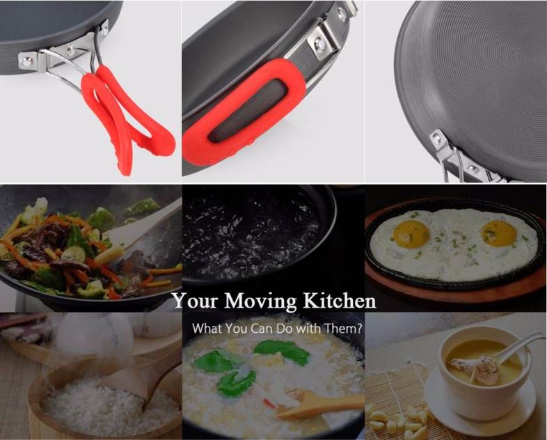 ALOCS CW - C19T Alumina Portable Ultralight 2 - 3 People Cooking Kit Cookware Set Pot Pan Kettle Dishcloth for Camping Picnic Hiking
