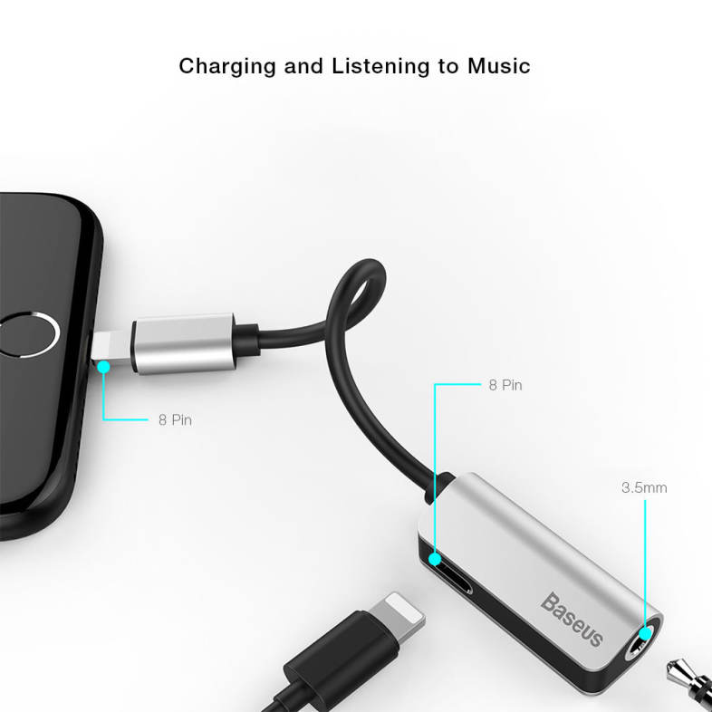 Baseus L32 8 Pin to 3.5mm Audio Adapter Headphone Charging Sync Data for iPhone 7 / 7 Plus