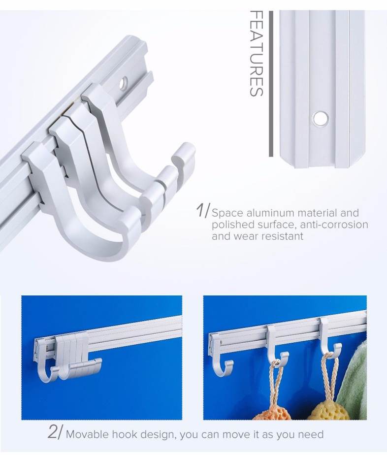 Space Aluminum Movable Hangers Heavy Duty Solid Wall Mounted Robe Clothes Hooks