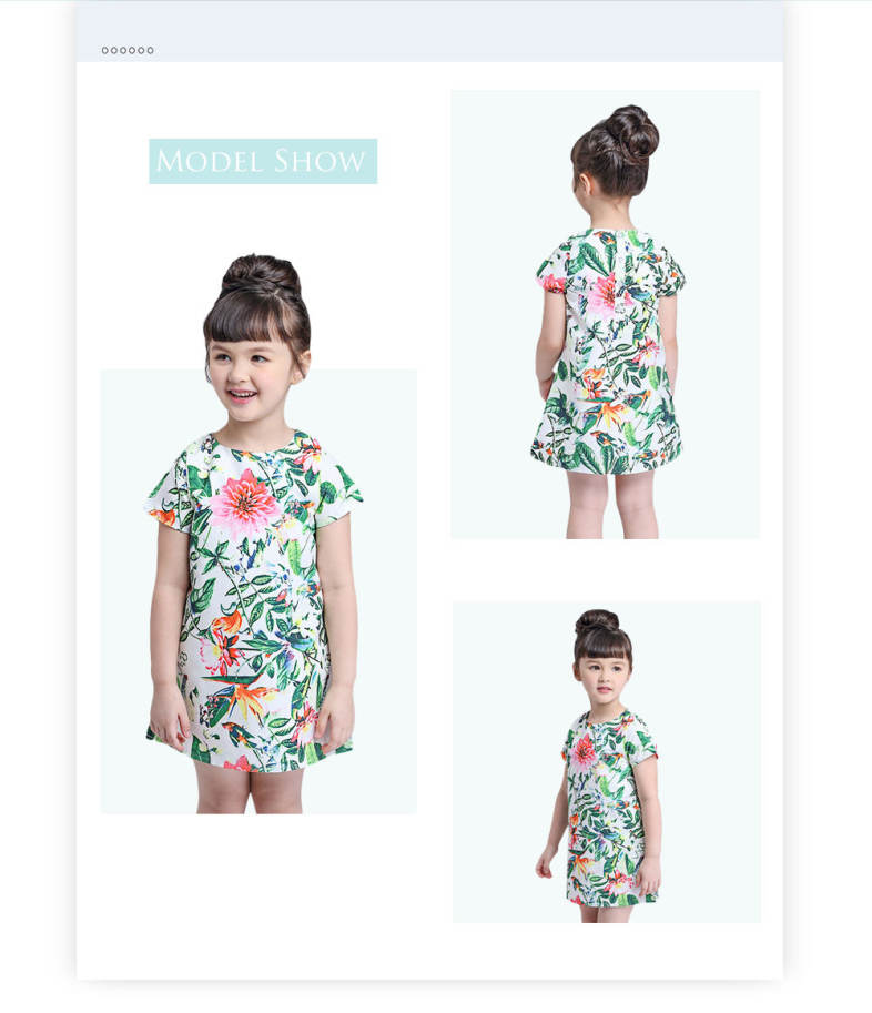 kimocat Cute Plant Printed Round Neck Short Sleeve A Line Dress for Girls