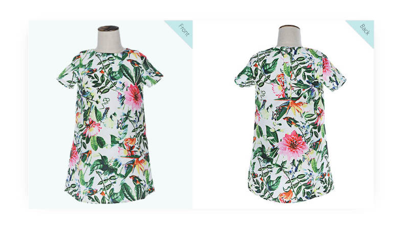 kimocat Cute Plant Printed Round Neck Short Sleeve A Line Dress for Girls