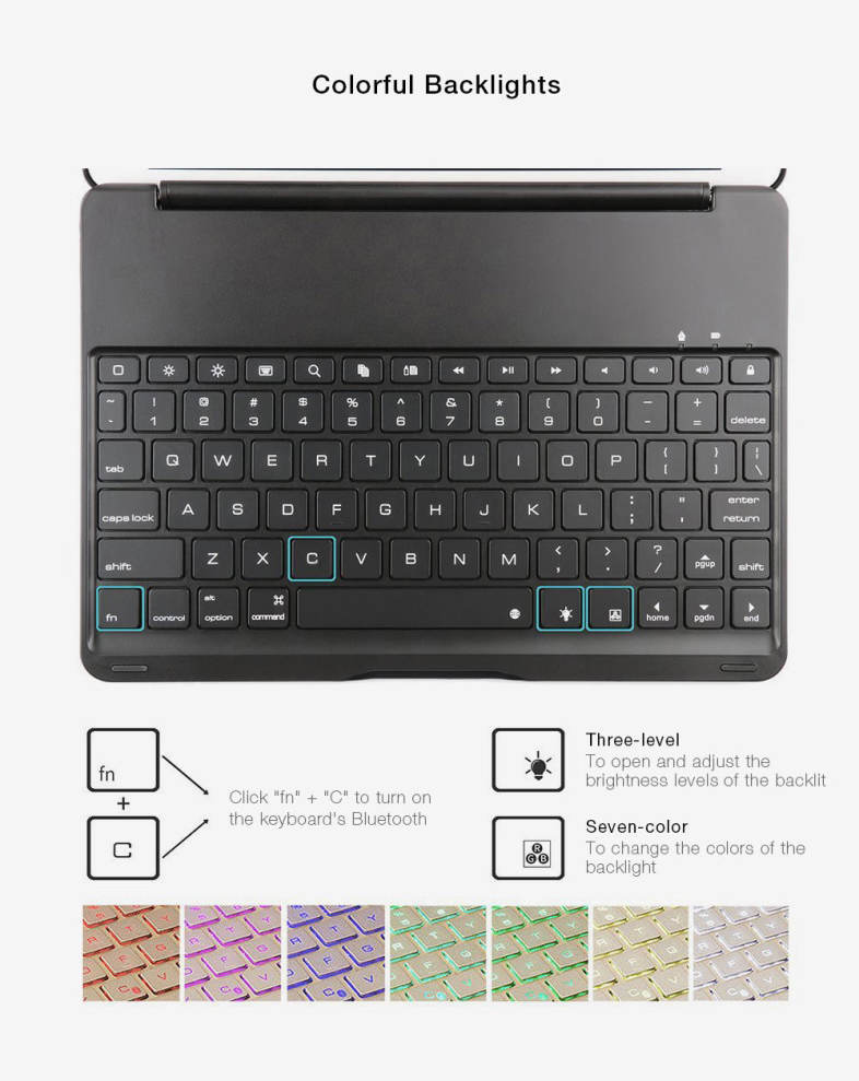 Wireless Bluetooth 3.0 Keyboard Folio Smart Case Cover Auto Sleep with Backlit for New iPad 9.7 inch 2017 ( A1822 / A1823 )