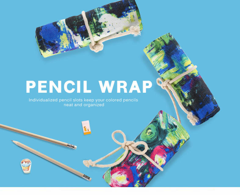 Watercolor Ink Painting Canvas Stationery Pencil Wrap Pouch Roll Organizer