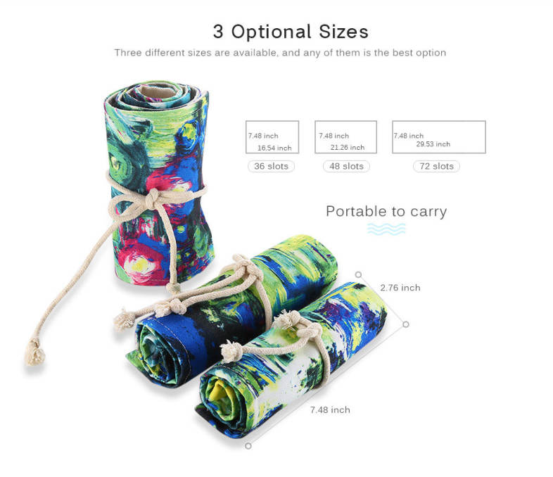 Watercolor Ink Painting Canvas Stationery Pencil Wrap Pouch Roll Organizer