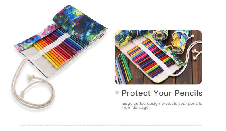Watercolor Ink Painting Canvas Stationery Pencil Wrap Pouch Roll Organizer