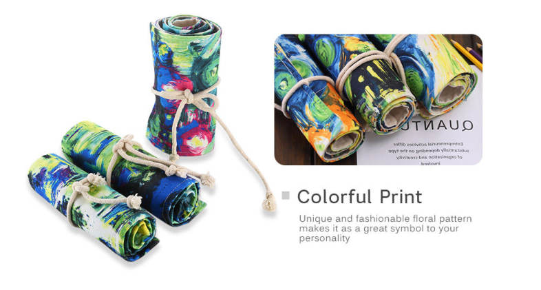 Watercolor Ink Painting Canvas Stationery Pencil Wrap Pouch Roll Organizer