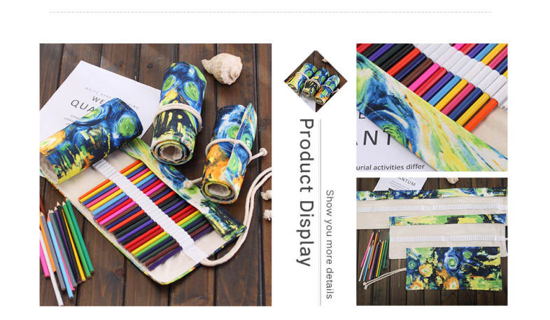 Watercolor Ink Painting Canvas Stationery Pencil Wrap Pouch Roll Organizer