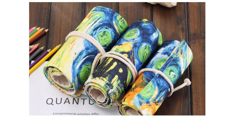 Watercolor Ink Painting Canvas Stationery Pencil Wrap Pouch Roll Organizer