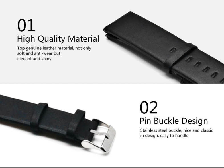 22mm Genuine Leather Wristband Pin Buckle for HUAMI AMAZFIT Smart Bracelet