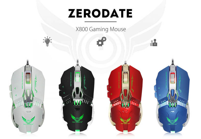 ZERODATE X800 Wired Gaming Mouse with LED Light 3200DPI Adjustable Weight
