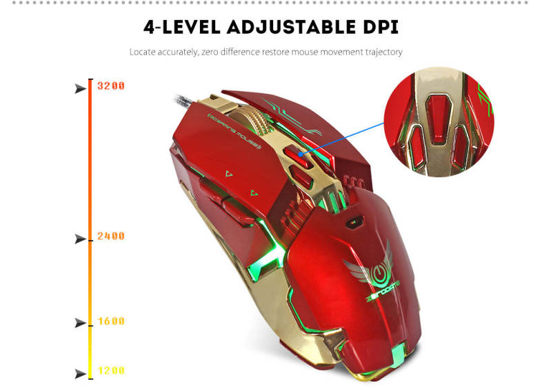 ZERODATE X800 Wired Gaming Mouse with LED Light 3200DPI Adjustable Weight