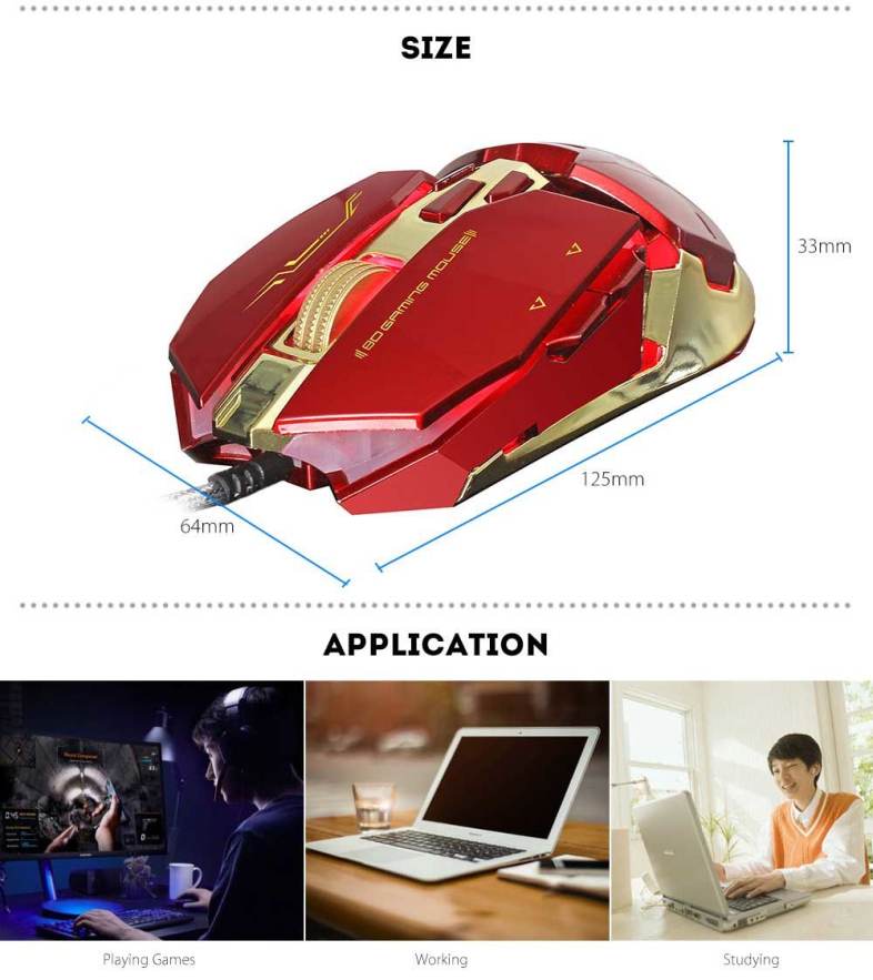 ZERODATE X800 Wired Gaming Mouse with LED Light 3200DPI Adjustable Weight