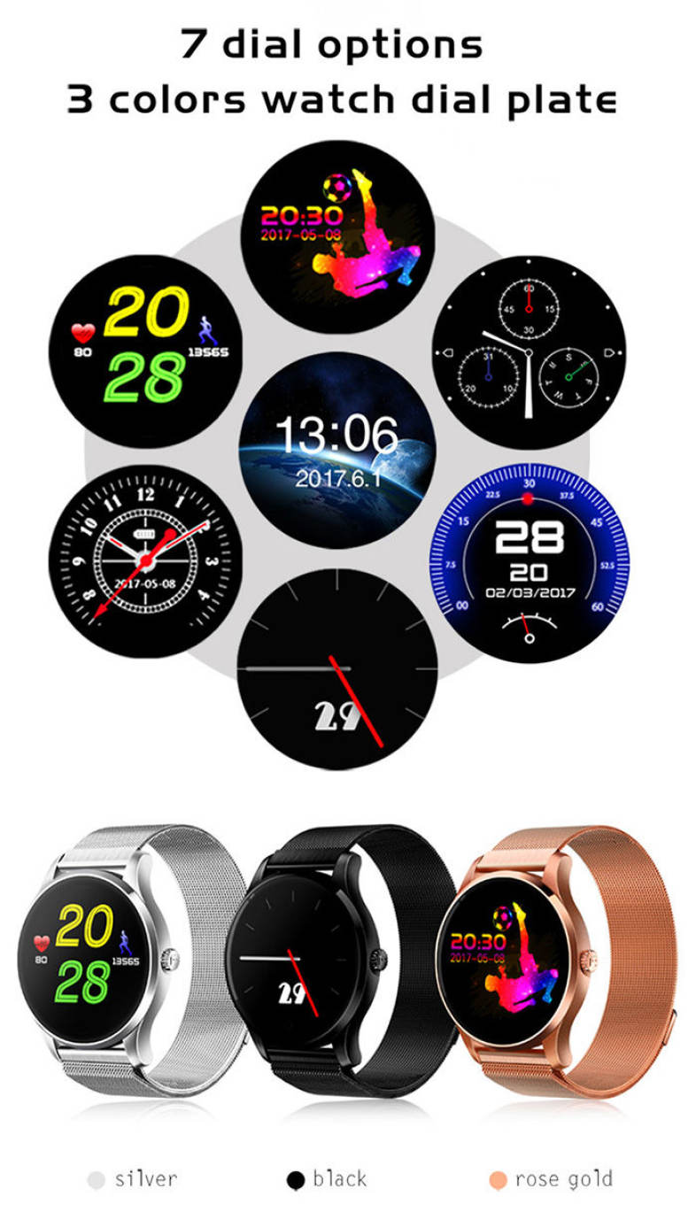 K88 Smartwatch Bluetooth 4.0 IP65 Waterproof Sedentary Reminder Sleep / Heart Rate Monitor Pedometer Remote Camera Anti-lost Find Phone