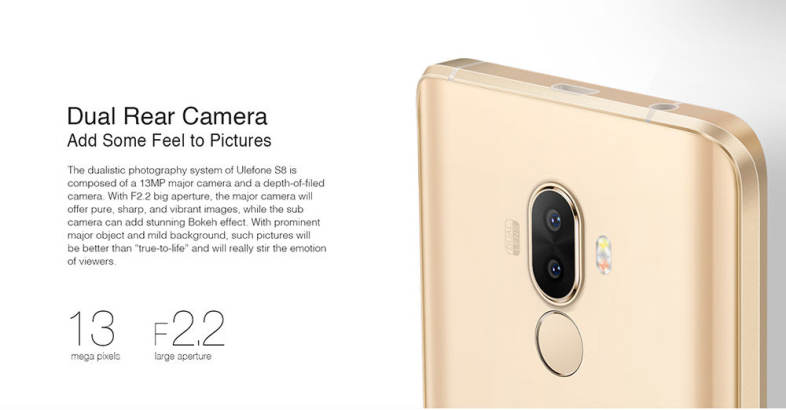 Ulefone S8 5.3 inch 3G Smartphone Android 7.0 MTK6580 Quad Core 1.3GHz 1GB RAM 8GB ROM 2.5D Screen Dual Rear Cameras Fingerprint Scanner