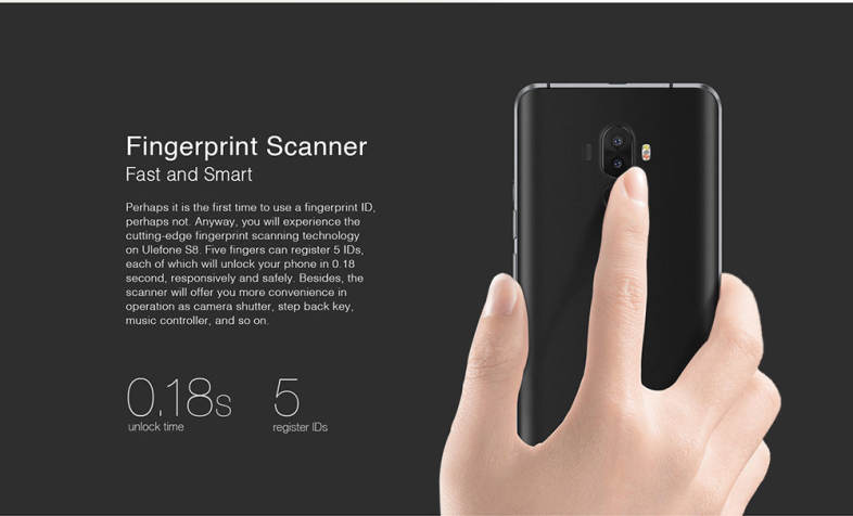 Ulefone S8 5.3 inch 3G Smartphone Android 7.0 MTK6580 Quad Core 1.3GHz 1GB RAM 8GB ROM 2.5D Screen Dual Rear Cameras Fingerprint Scanner