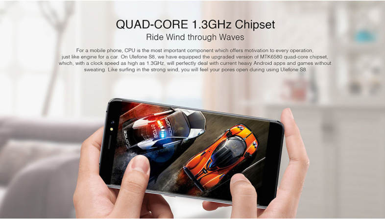 Ulefone S8 5.3 inch 3G Smartphone Android 7.0 MTK6580 Quad Core 1.3GHz 1GB RAM 8GB ROM 2.5D Screen Dual Rear Cameras Fingerprint Scanner