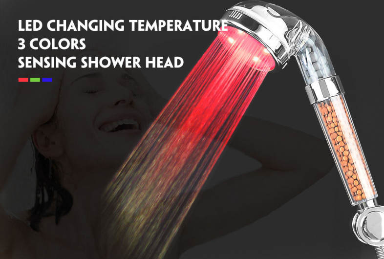 GINETARR 3 Colors LED Changing Shower Head Temperature Sensing Hand-held Shower Nozzle