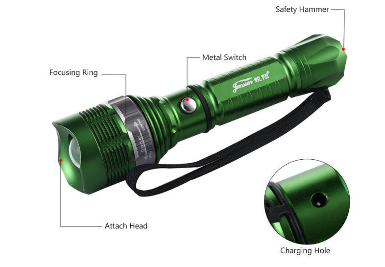 JIAOSUN Waterproof 3 Modes Zooming Flashlight Outdoor Aluminium Alloy Torch
