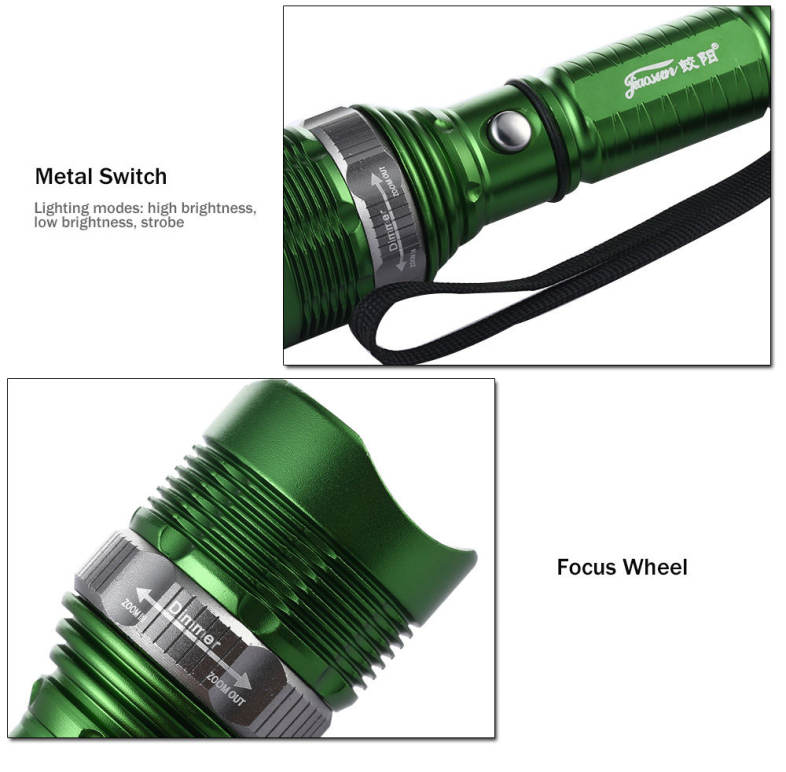 JIAOSUN Waterproof 3 Modes Zooming Flashlight Outdoor Aluminium Alloy Torch