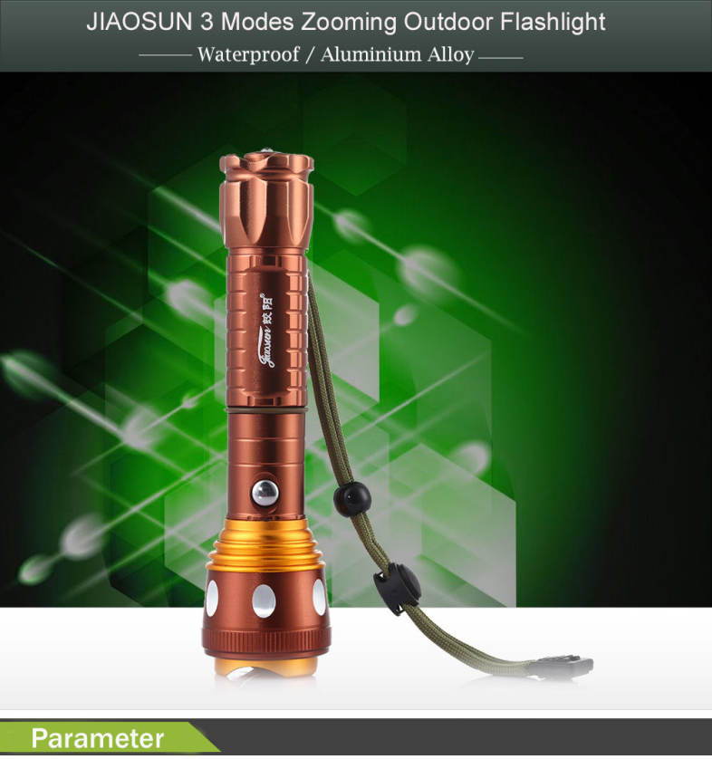 JIAOSUN Waterproof 3 Modes Zooming Aluminium Alloy Outdoor Flashlight
