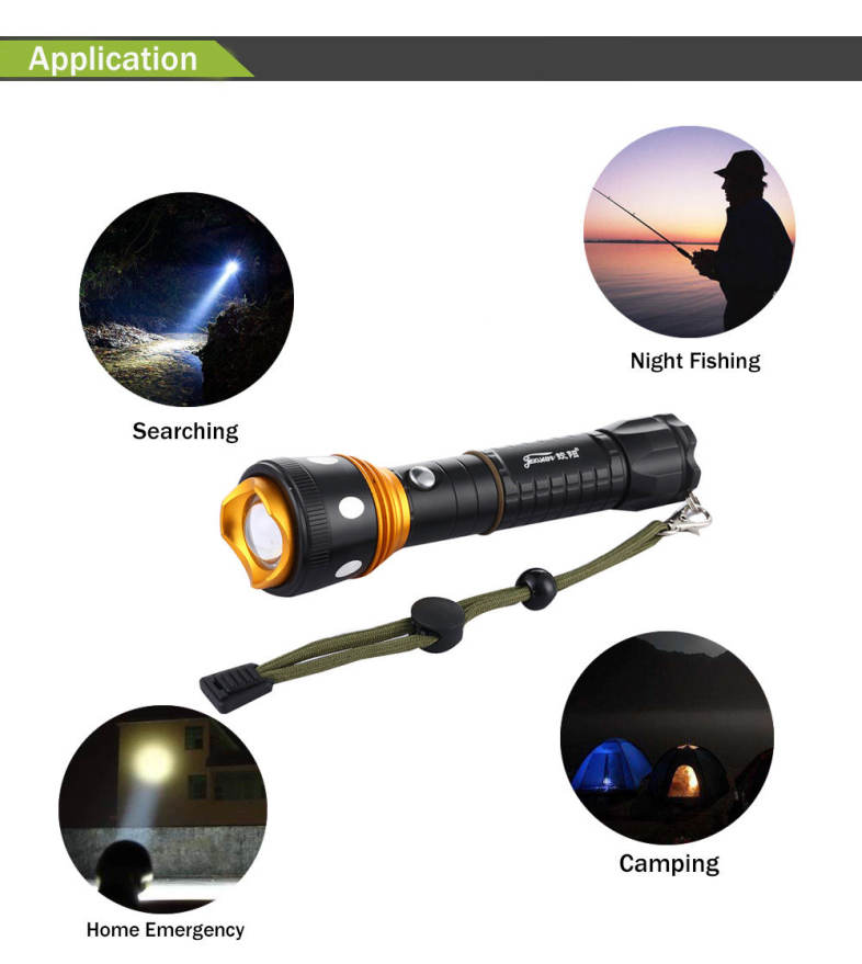 JIAOSUN Waterproof 3 Modes Zooming Aluminium Alloy Outdoor Flashlight