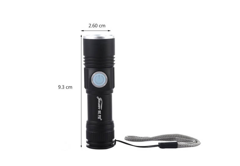 JIAOSUN USB Rechargeable Aluminium Alloy Q5 3 Modes Zooming Mini Torch