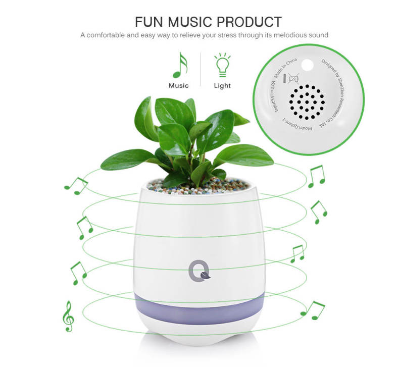 Qplant Smart Touch Music Flowerpot Rechargeable Wireless for Bedroom Office Living Room