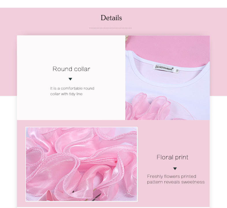 keaiyouhuo Girls Clothing Set Floral Print T-shirt Mesh Layered Bubble Skirt with Bowknot