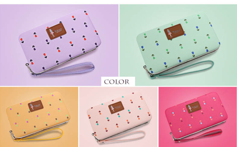 PIDANLU Flower Patterns Multifunction Card Holder Women Clutch Wallet
