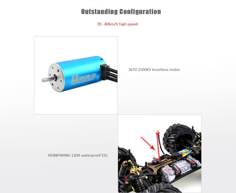 JLB Racing 11101 CHEETACH 1:10 Brushless RC Monster Truck RTR 70 - 80km/h / HOBBYWING 120A Waterproof ESC / FS - GT2E Transmitter