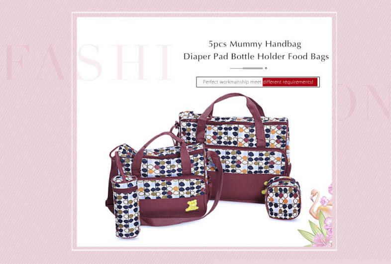 5pcs Zipper Handbag Portable Diaper Pad Bottle Holder Food Bags