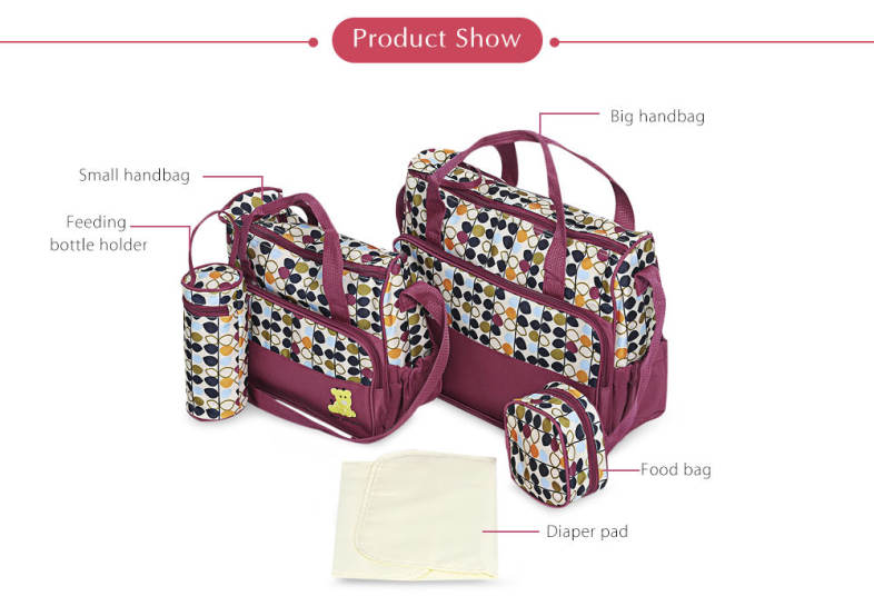 5pcs Zipper Handbag Portable Diaper Pad Bottle Holder Food Bags