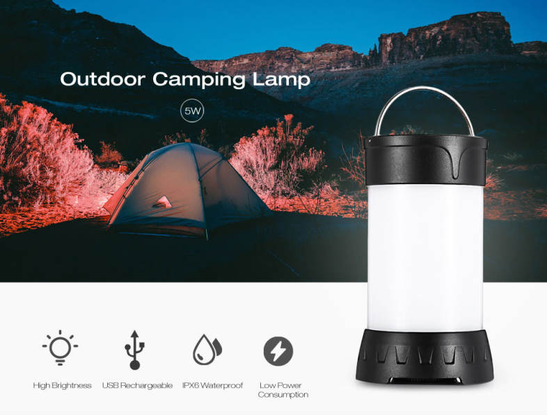 Portable 5W 5 Brightness Mode Camping Lamp Emergency Bulb Light for Outdoor Hiking Reading Fishing Caving Tent