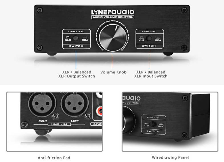 LINEPaudio A967 Full-balanced Passive Preamp XLR / RCA Volume Controller Dual-channel