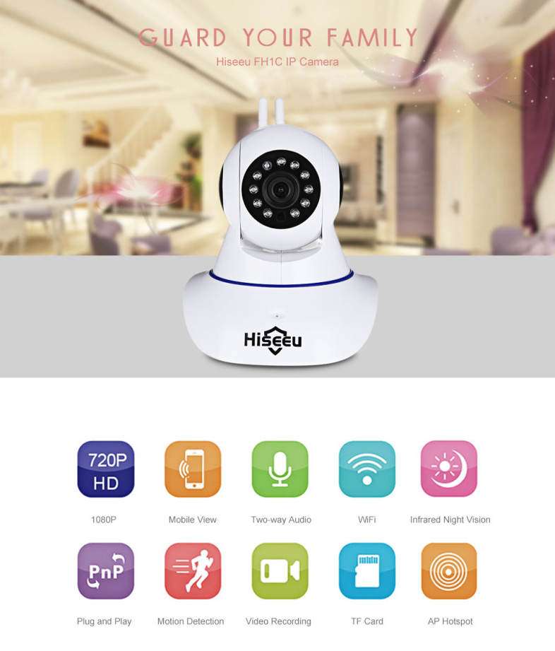 Hiseeu FH1C HD 1080P Wireless WiFi IP Indoor Security Camera IR Night Vision / Pan and Tilt / P2P / Motion Detection / AP Hotspot