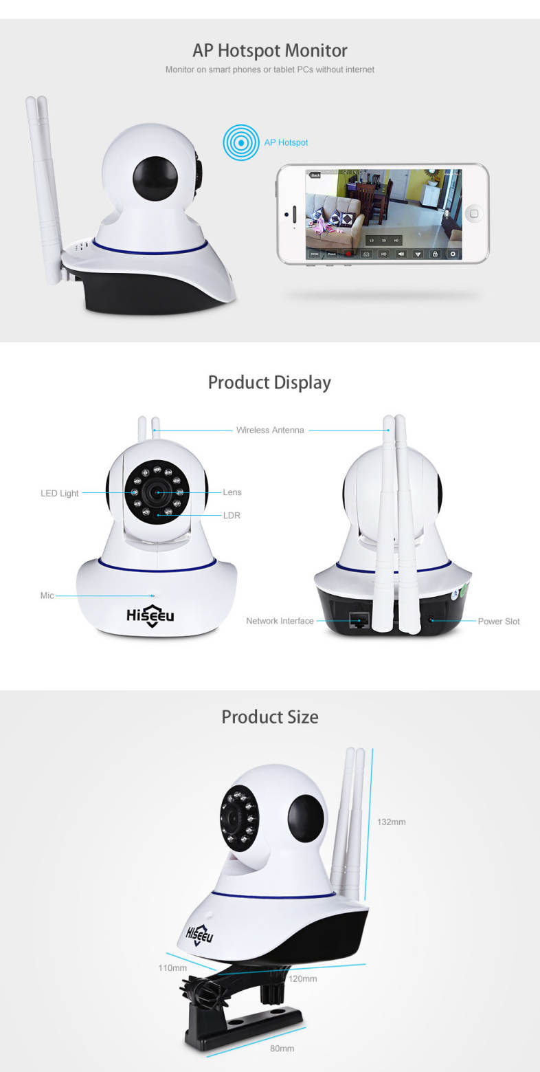 Hiseeu FH1C HD 1080P Wireless WiFi IP Indoor Security Camera IR Night Vision / Pan and Tilt / P2P / Motion Detection / AP Hotspot