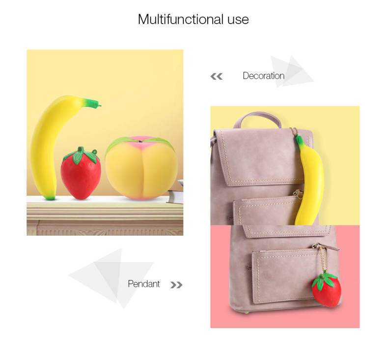 Squishy PU Sponge Slow Rising Simulate Strawberry   Peach   Banana Pendant Decoration Squeeze Toy Stress Reliever