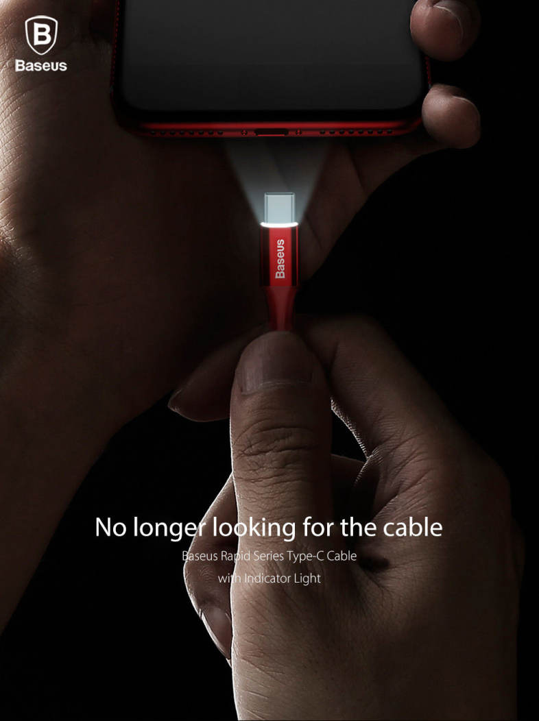 Baseus Rapid Series Type-C Cable 2A Fast Charging Data Transmission Cord with Indicator Light 25CM